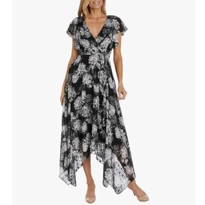 Nightmay Flowy Romantic‎ Y2K Floral Maxi Dress Black Roses Whimsygoth Grunge 2-4